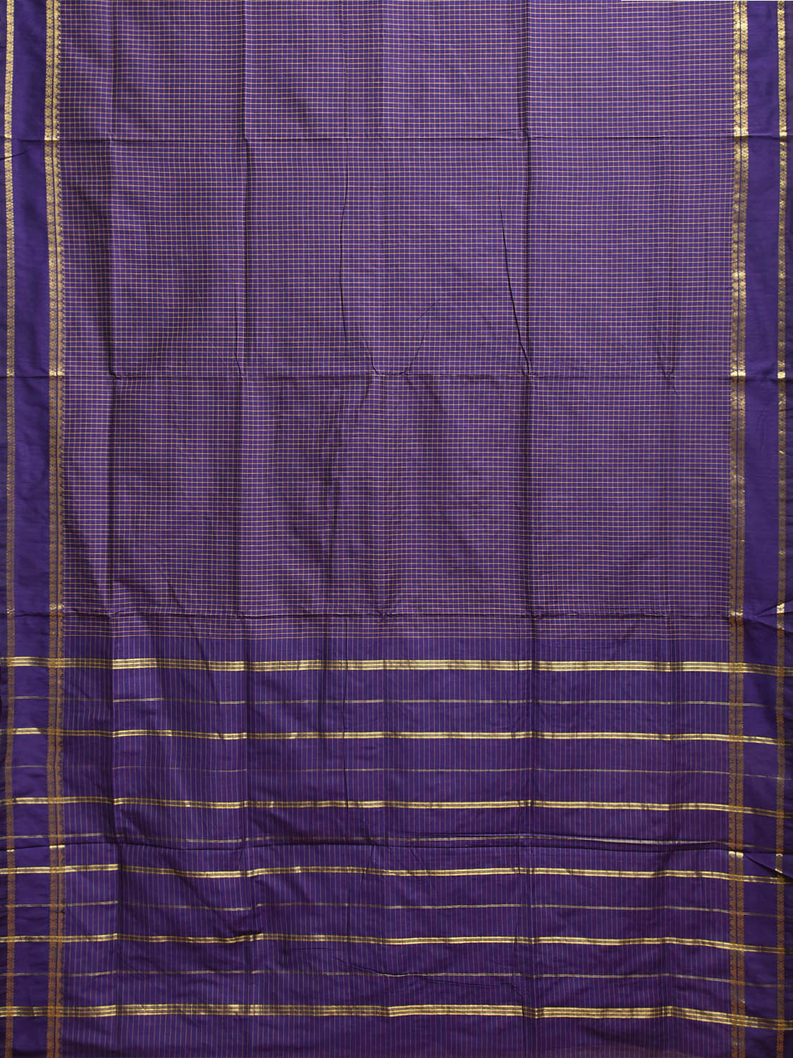 Purple Gadwal Cotton Viscose Saree with Checks and Border Design g0553