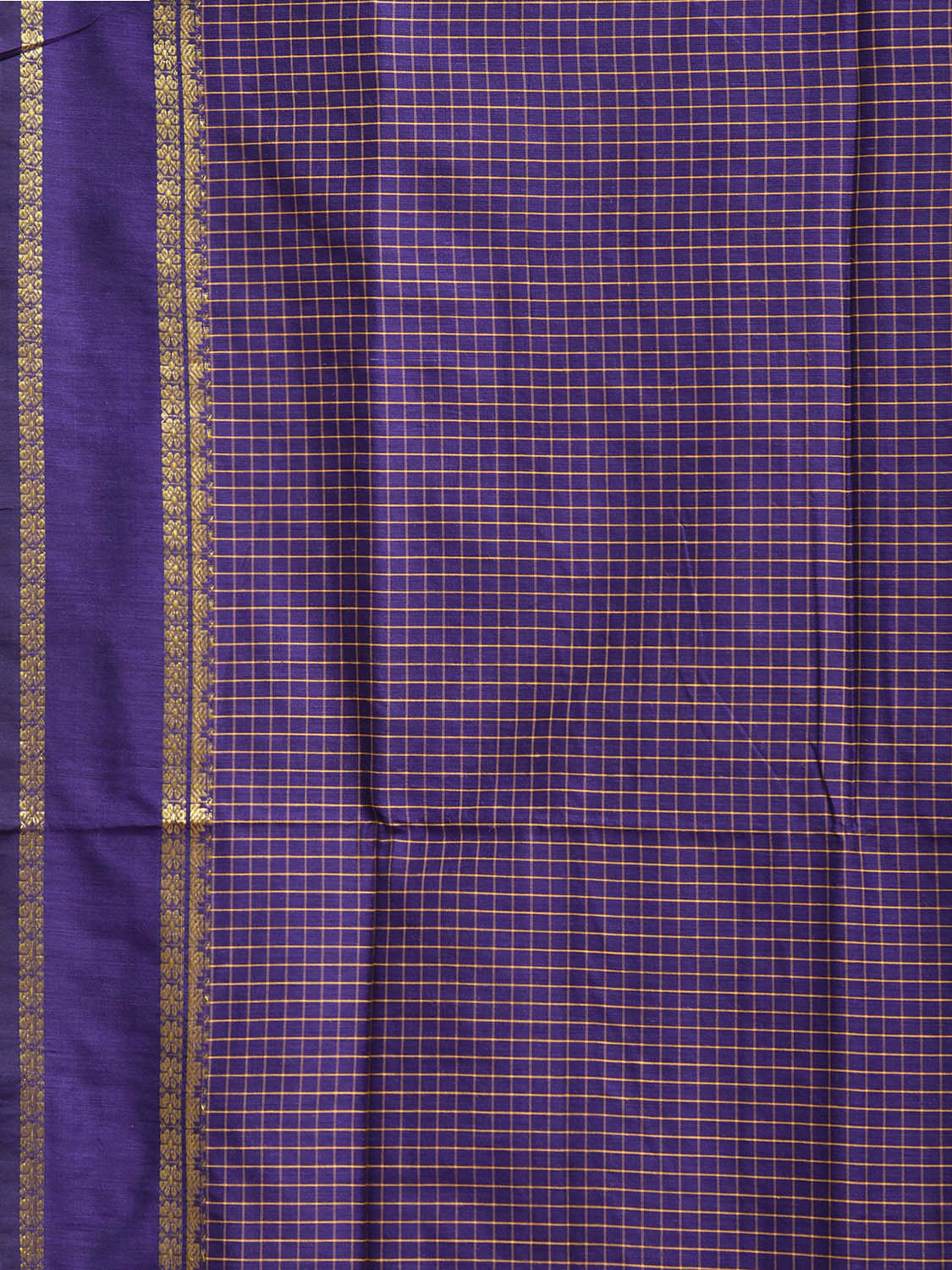 Purple Gadwal Cotton Viscose Saree with Checks and Border Design g0553