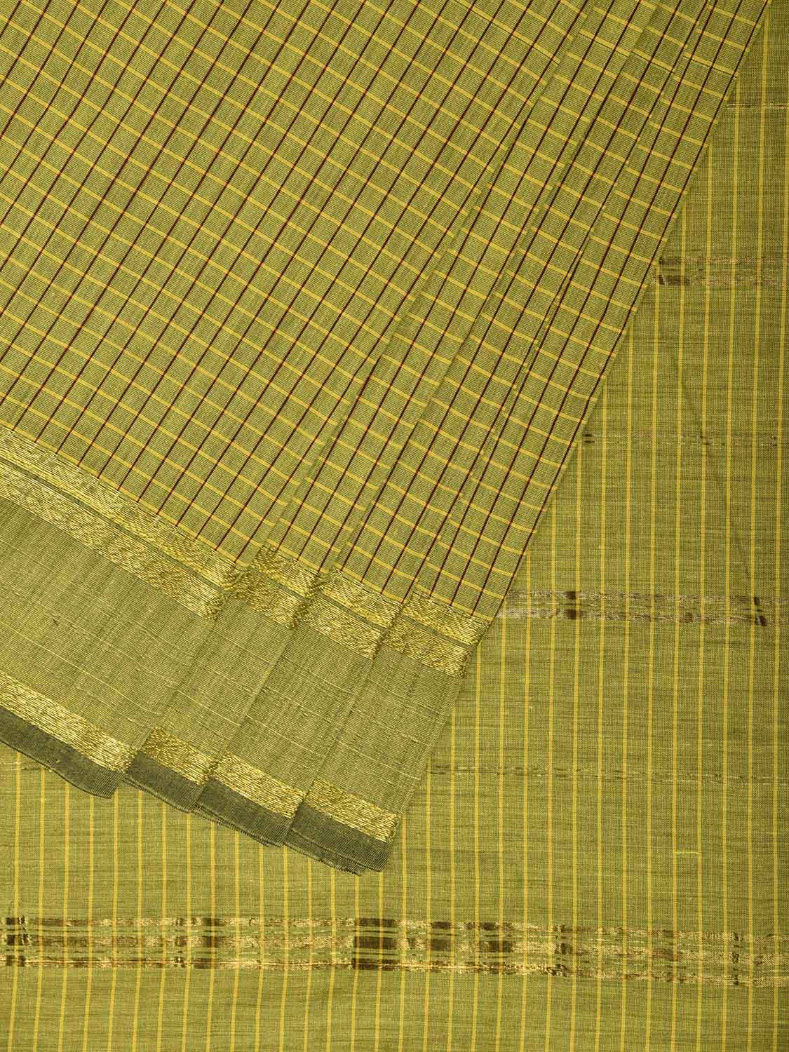 Light Green Gadwal Cotton Viscose Saree with Checks and Border Design g0554