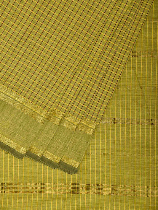 Light Green Gadwal Cotton Viscose Saree with Checks and Border Design g0554
