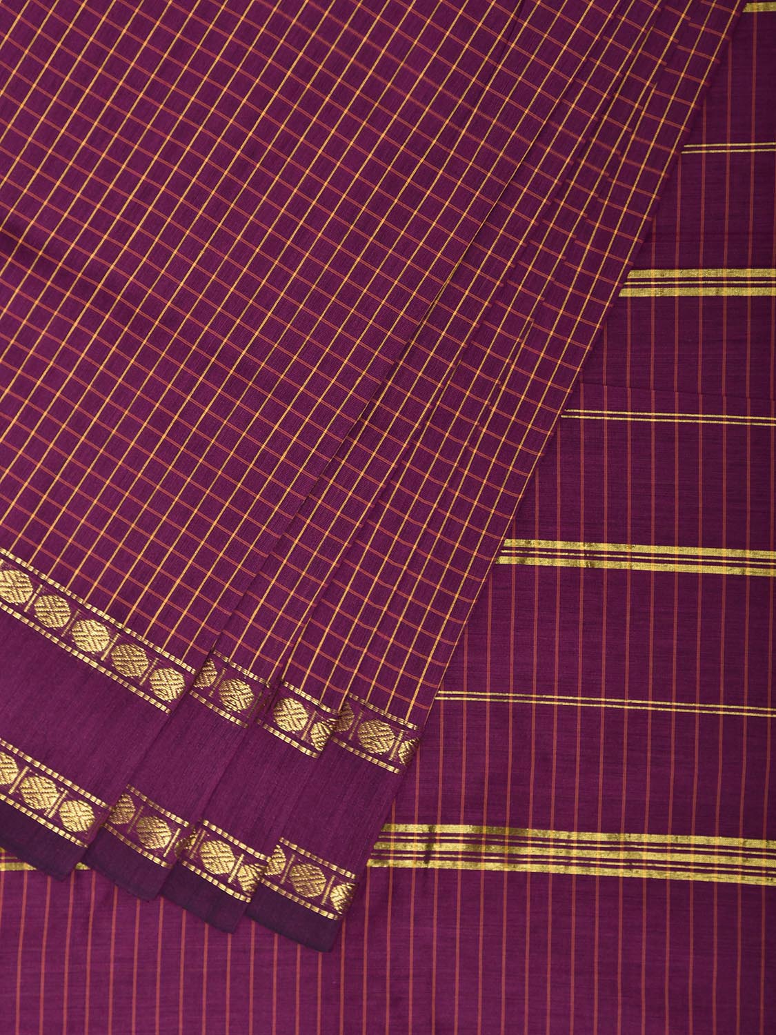 Magenta Gadwal Cotton Viscose Saree with Checks and Border Design g0555