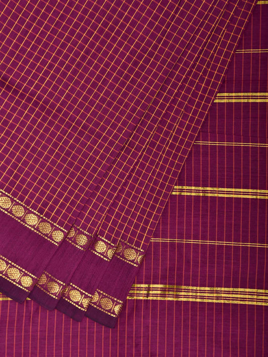 Magenta Gadwal Cotton Viscose Saree with Checks and Border Design g0555