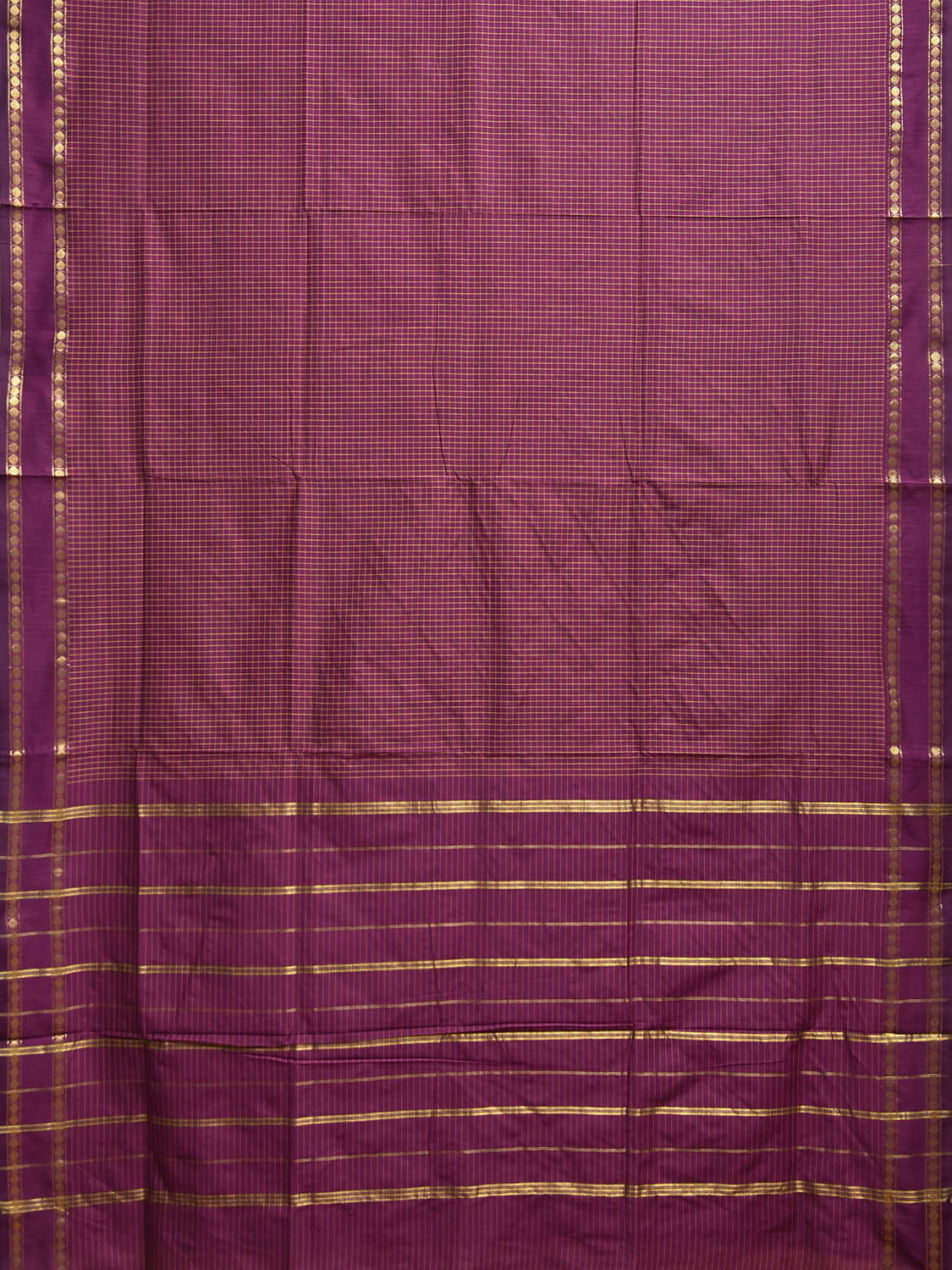 Magenta Gadwal Cotton Viscose Saree with Checks and Border Design g0555