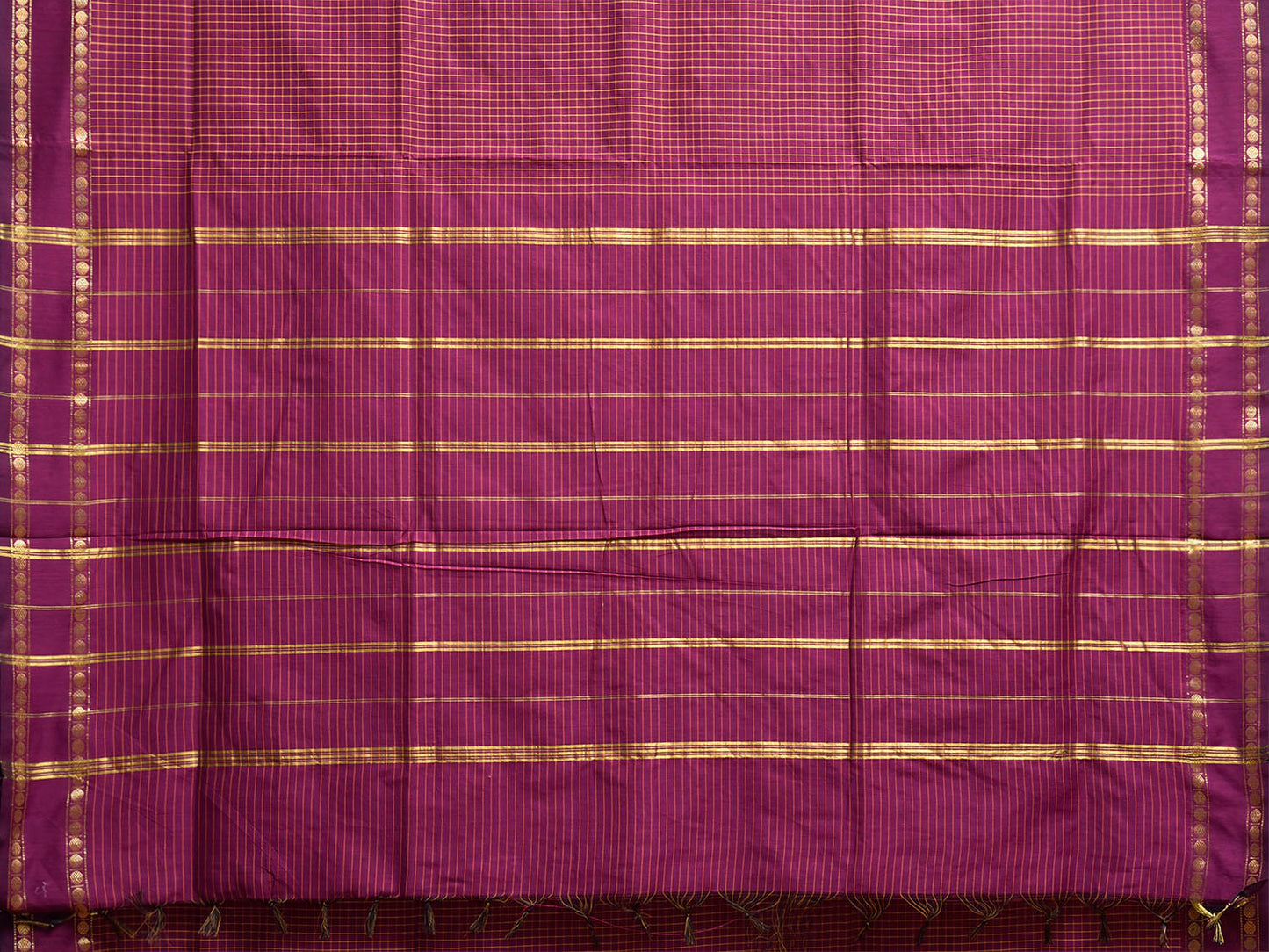 Magenta Gadwal Cotton Viscose Saree with Checks and Border Design g0555