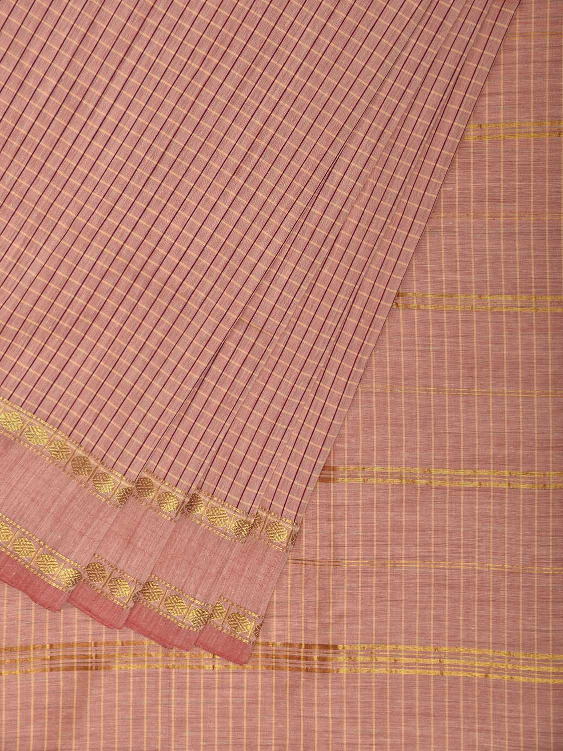 Light Fawn Gadwal Cotton Viscose Saree with Checks and Border Design g0556