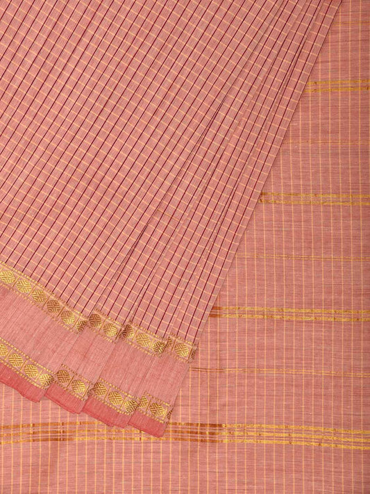 Light Fawn Gadwal Cotton Viscose Saree with Checks and Border Design g0556