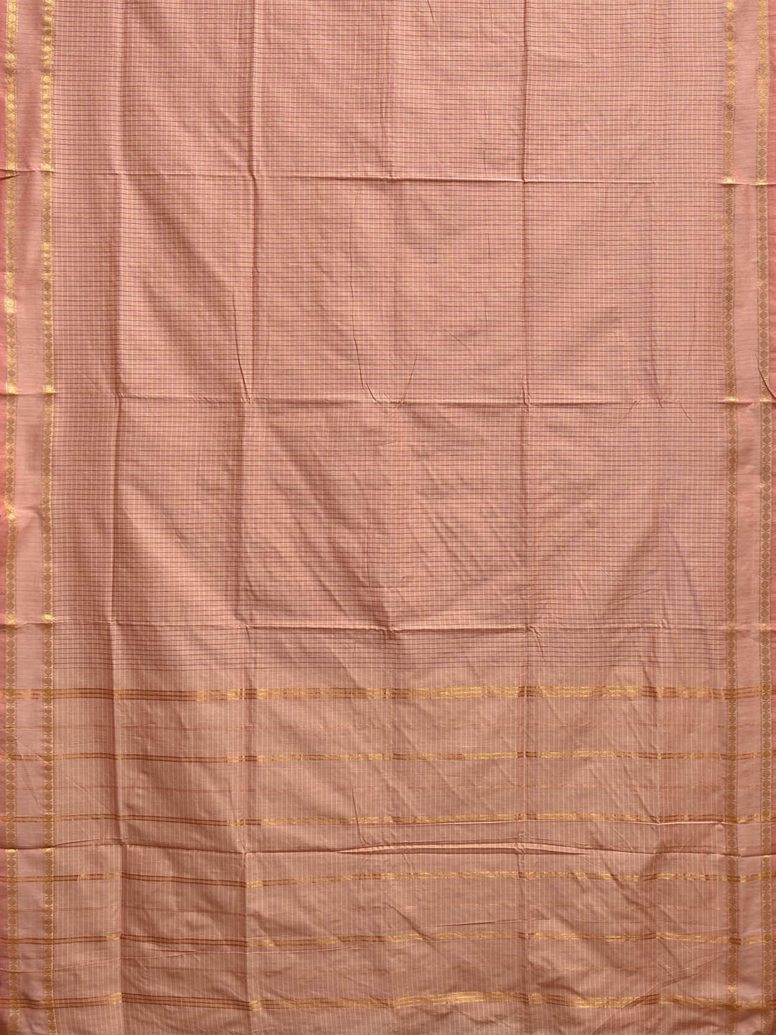 Light Fawn Gadwal Cotton Viscose Saree with Checks and Border Design g0556