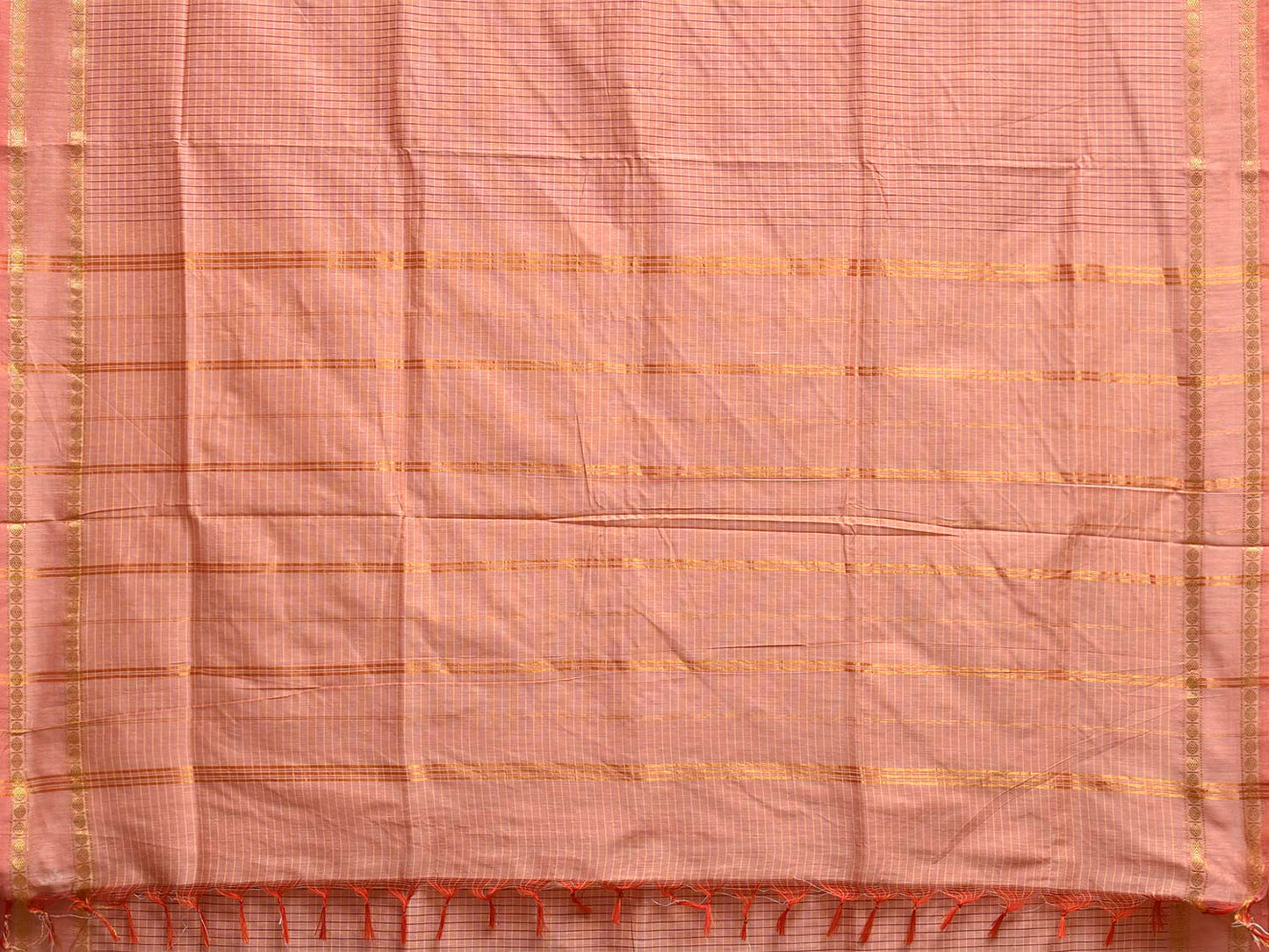 Light Fawn Gadwal Cotton Viscose Saree with Checks and Border Design g0556