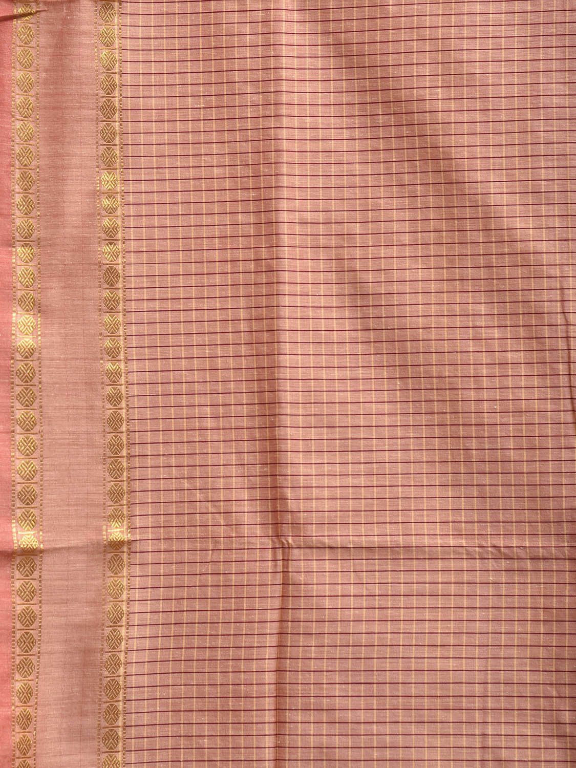 Light Fawn Gadwal Cotton Viscose Saree with Checks and Border Design g0556