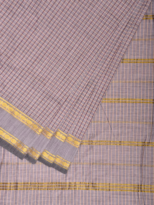Light Grey Gadwal Cotton Viscose Saree with Checks and Border Design g0557