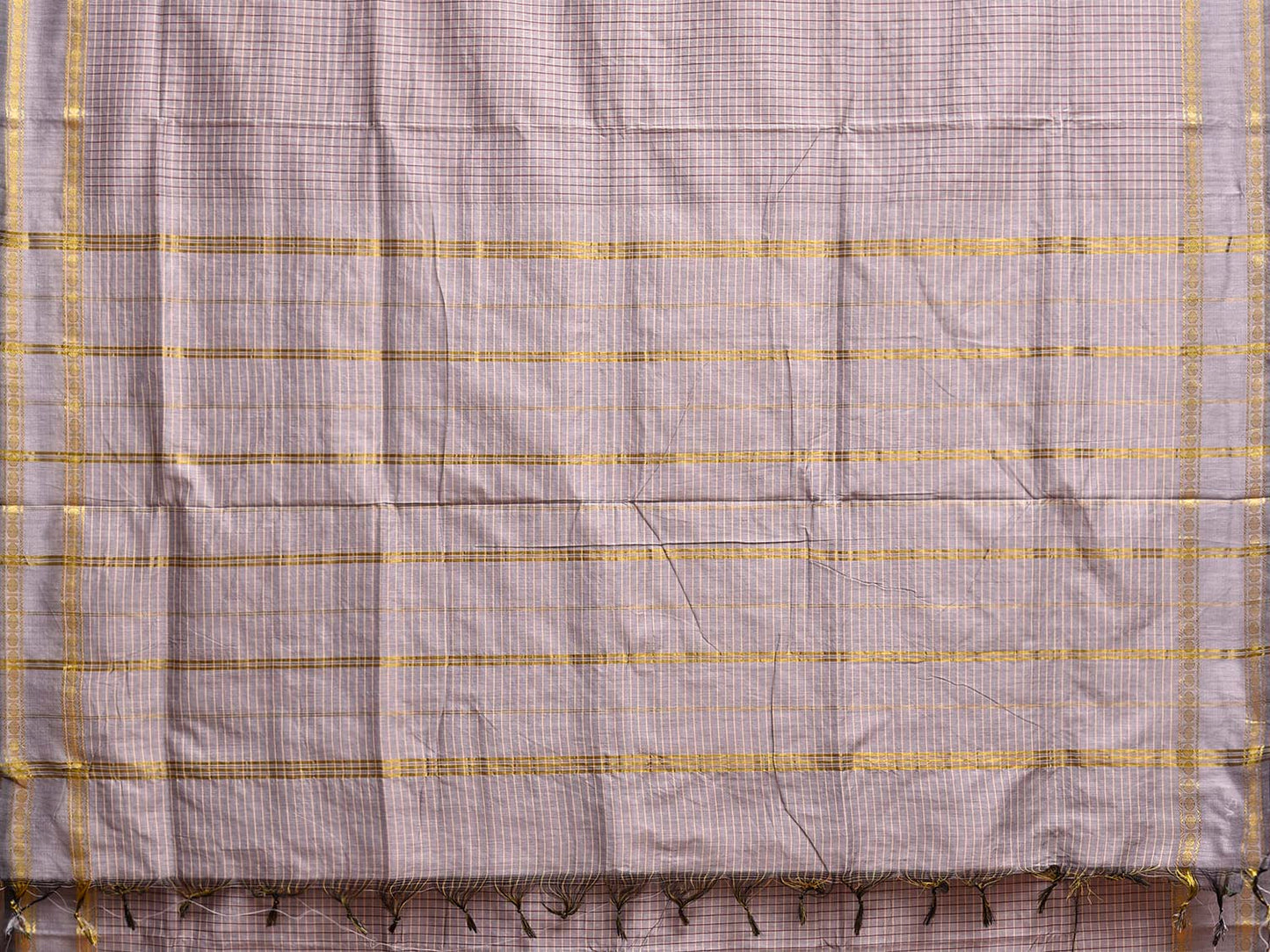 Light Grey Gadwal Cotton Viscose Saree with Checks and Border Design g0557