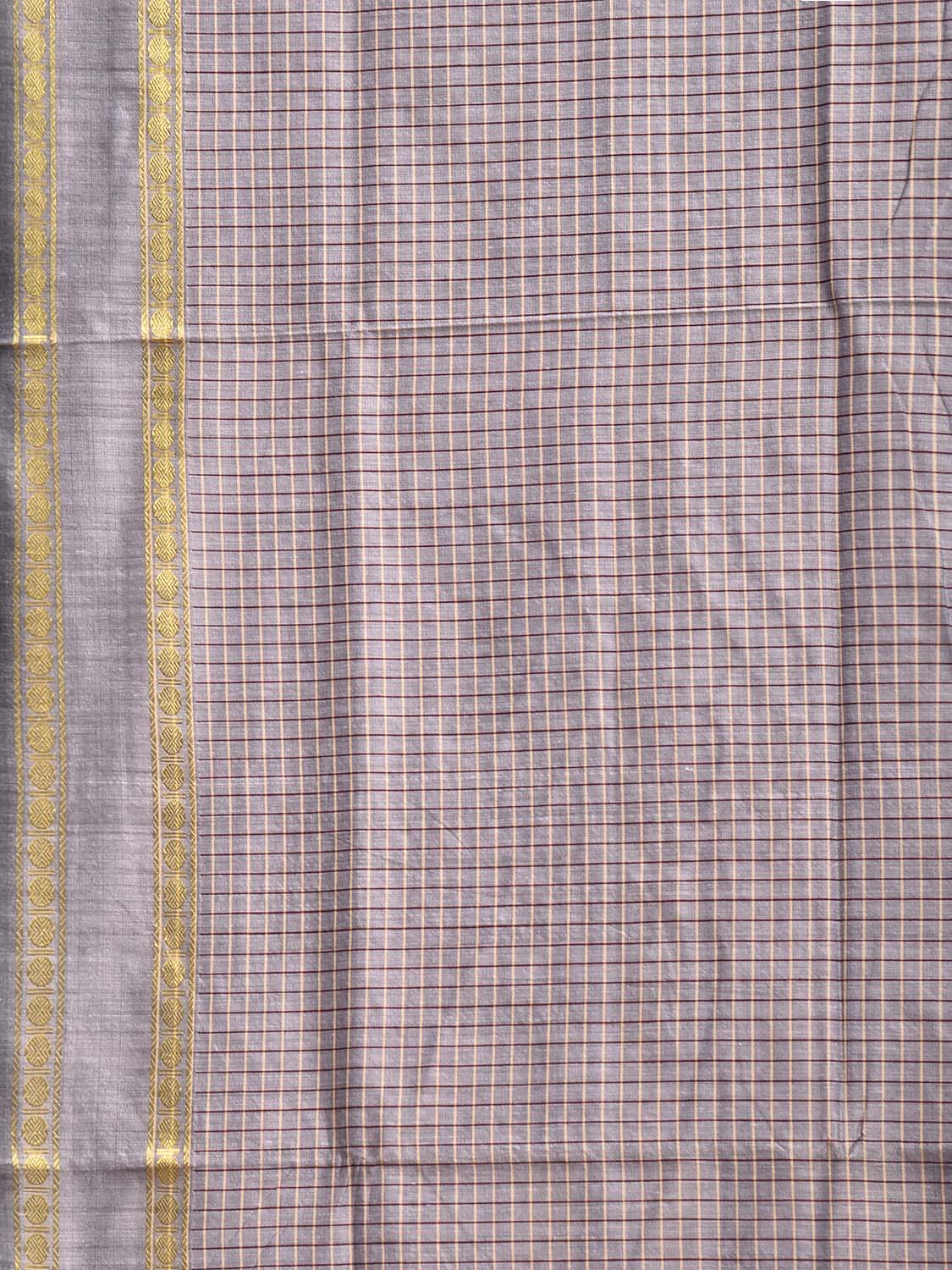 Light Grey Gadwal Cotton Viscose Saree with Checks and Border Design g0557
