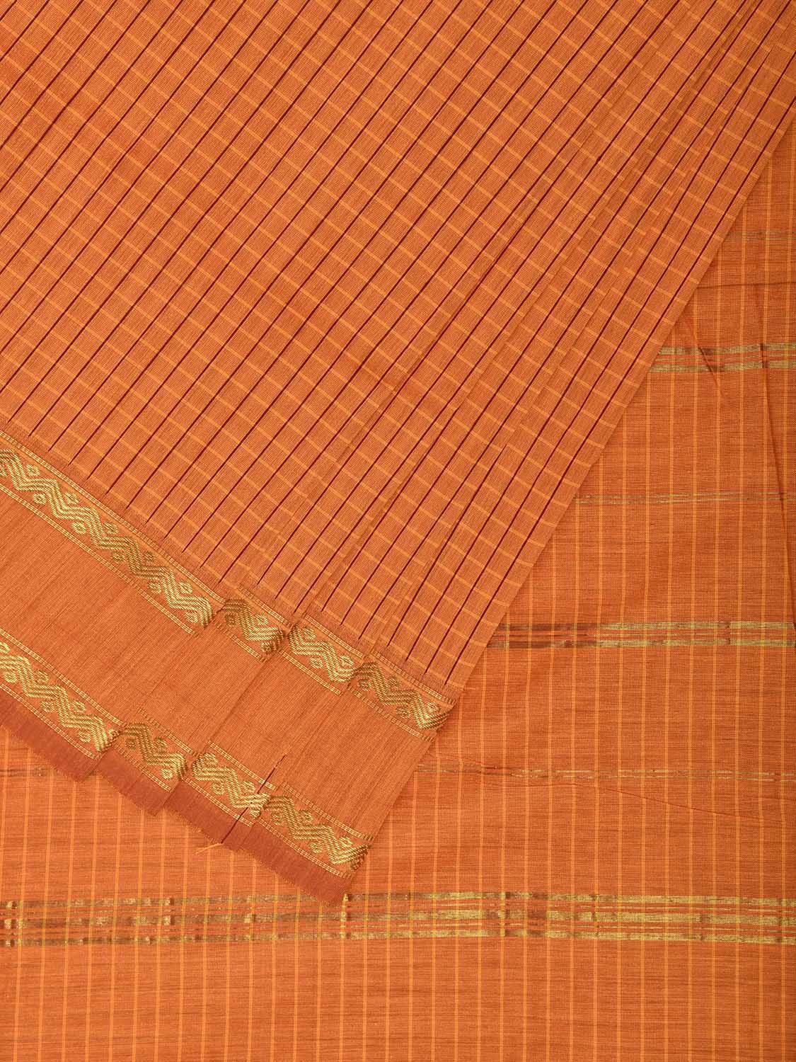 Orange Gadwal Cotton Viscose Saree with Checks and Border Design g0558