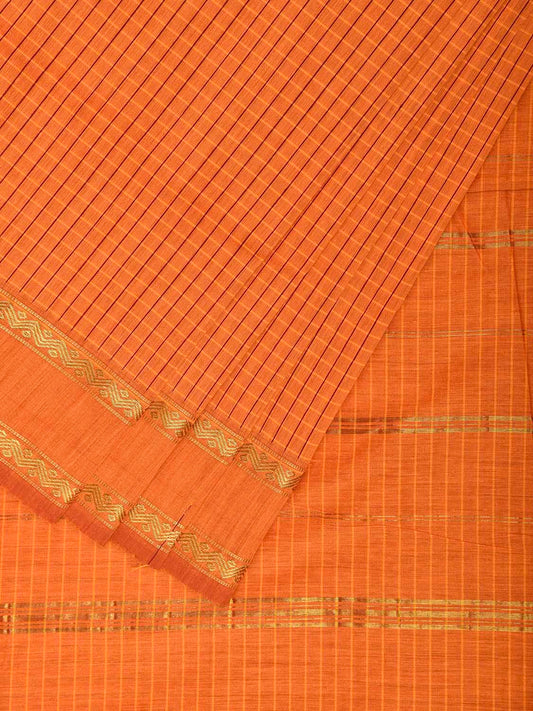 Orange Gadwal Cotton Viscose Saree with Checks and Border Design g0558
