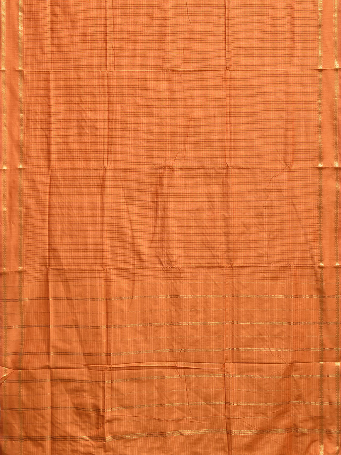 Orange Gadwal Cotton Viscose Saree with Checks and Border Design g0558
