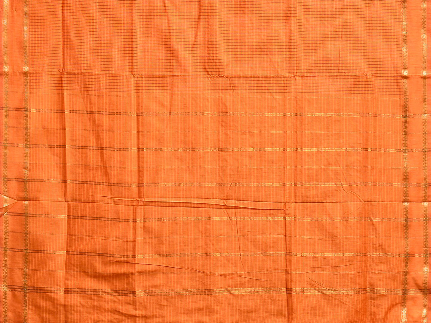 Orange Gadwal Cotton Viscose Saree with Checks and Border Design g0558