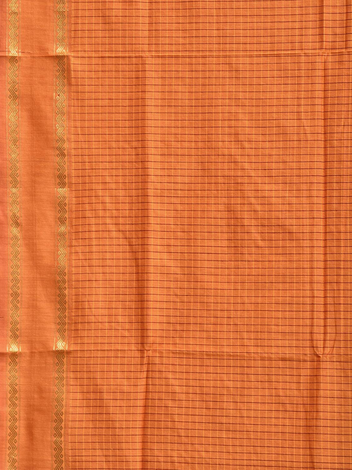 Orange Gadwal Cotton Viscose Saree with Checks and Border Design g0558