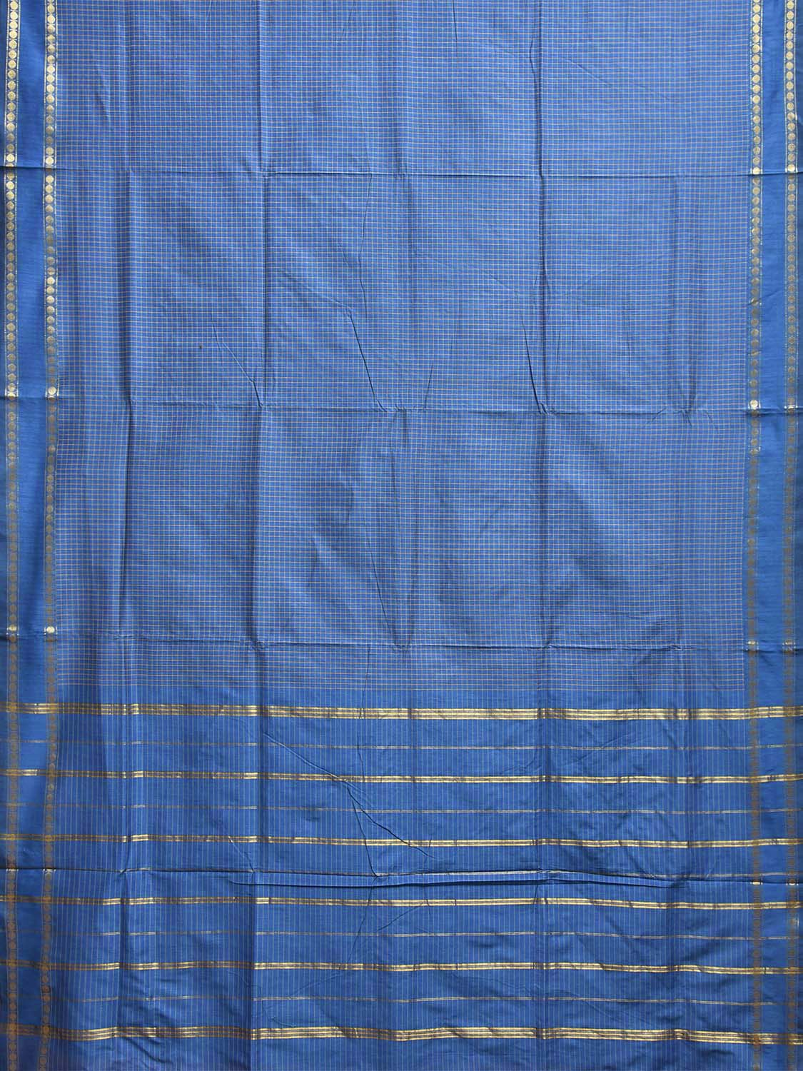Blue Gadwal Cotton Viscose Saree with Checks and Border Design g0559