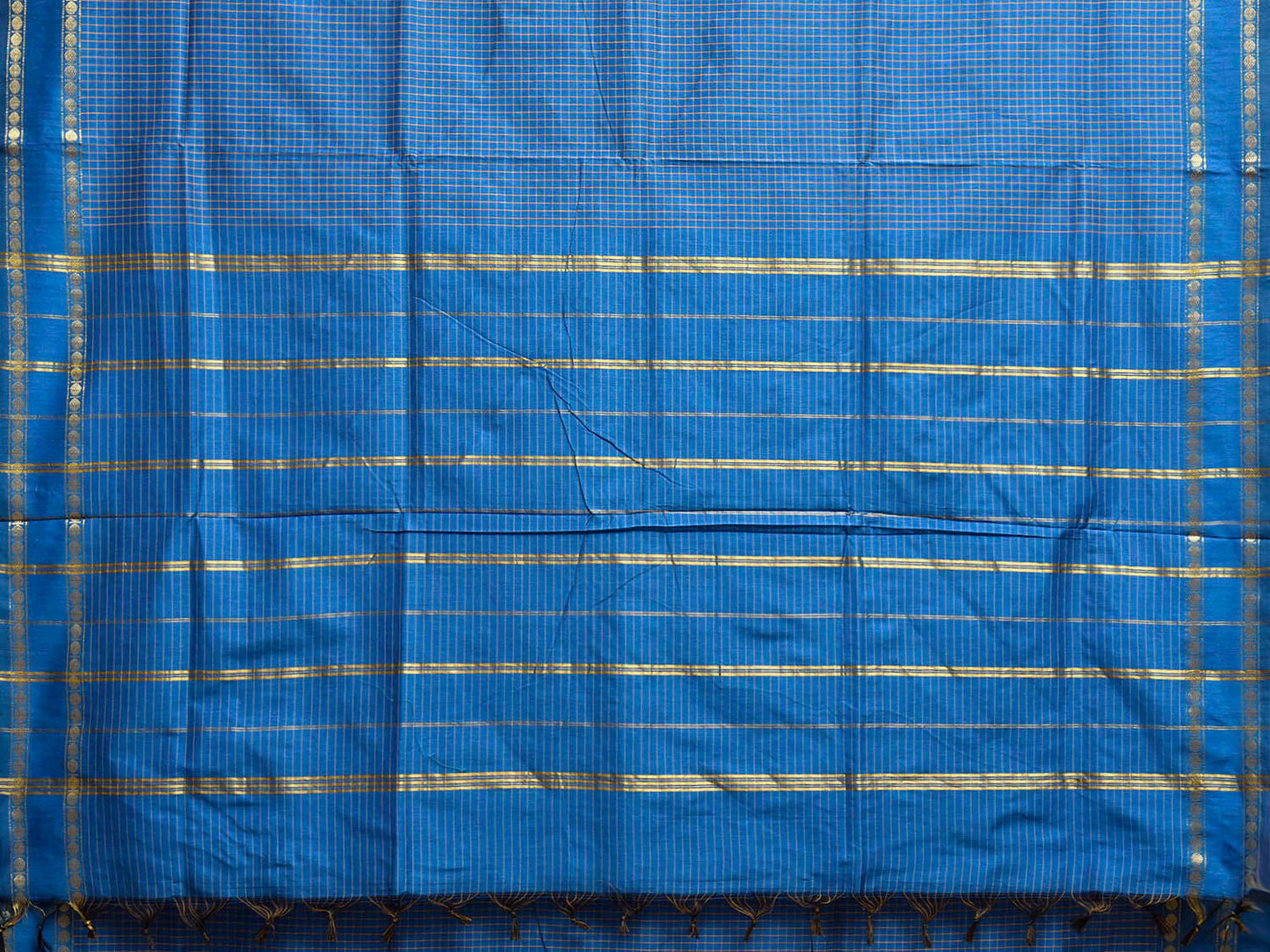 Blue Gadwal Cotton Viscose Saree with Checks and Border Design g0559