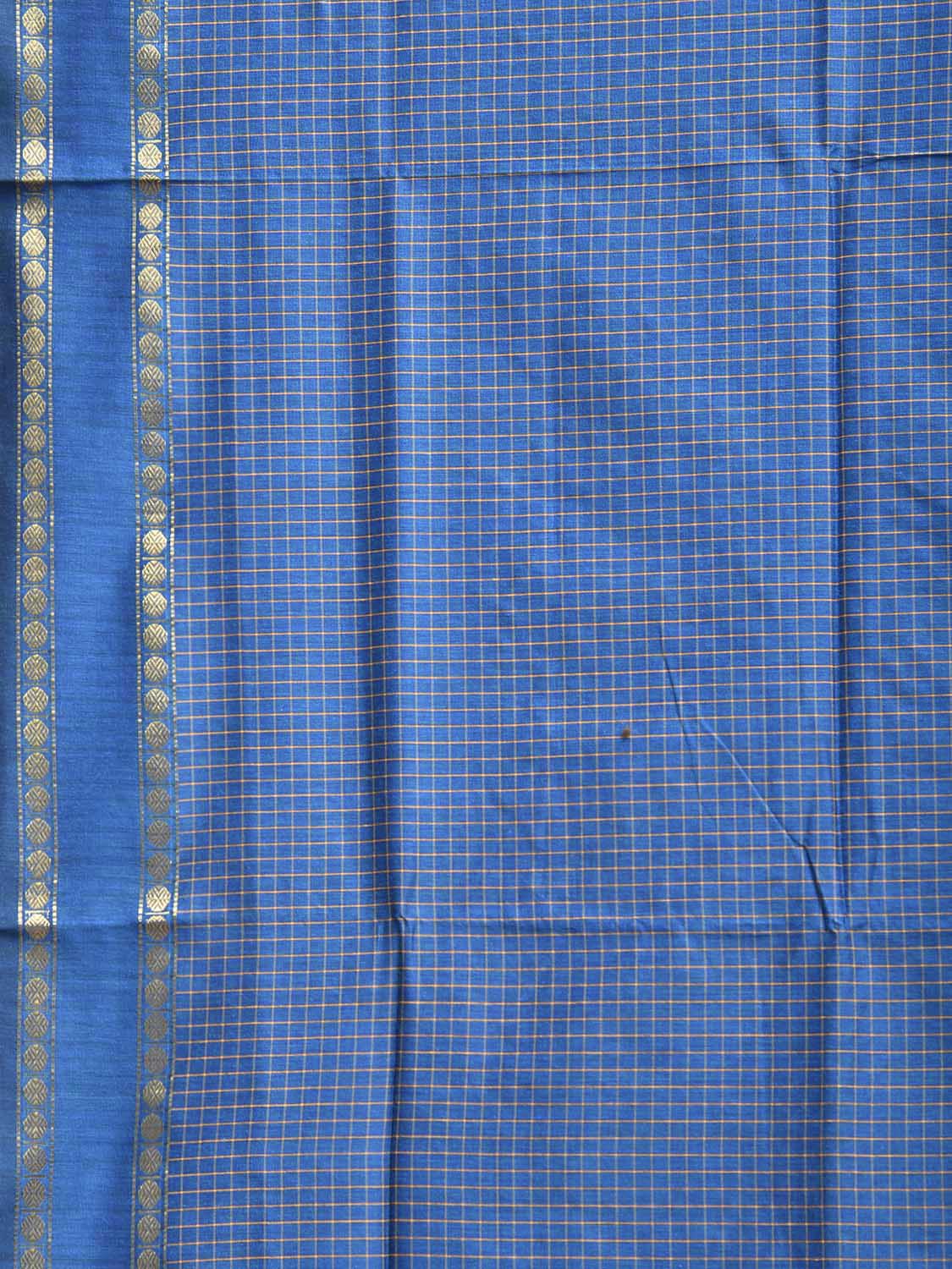 Blue Gadwal Cotton Viscose Saree with Checks and Border Design g0559