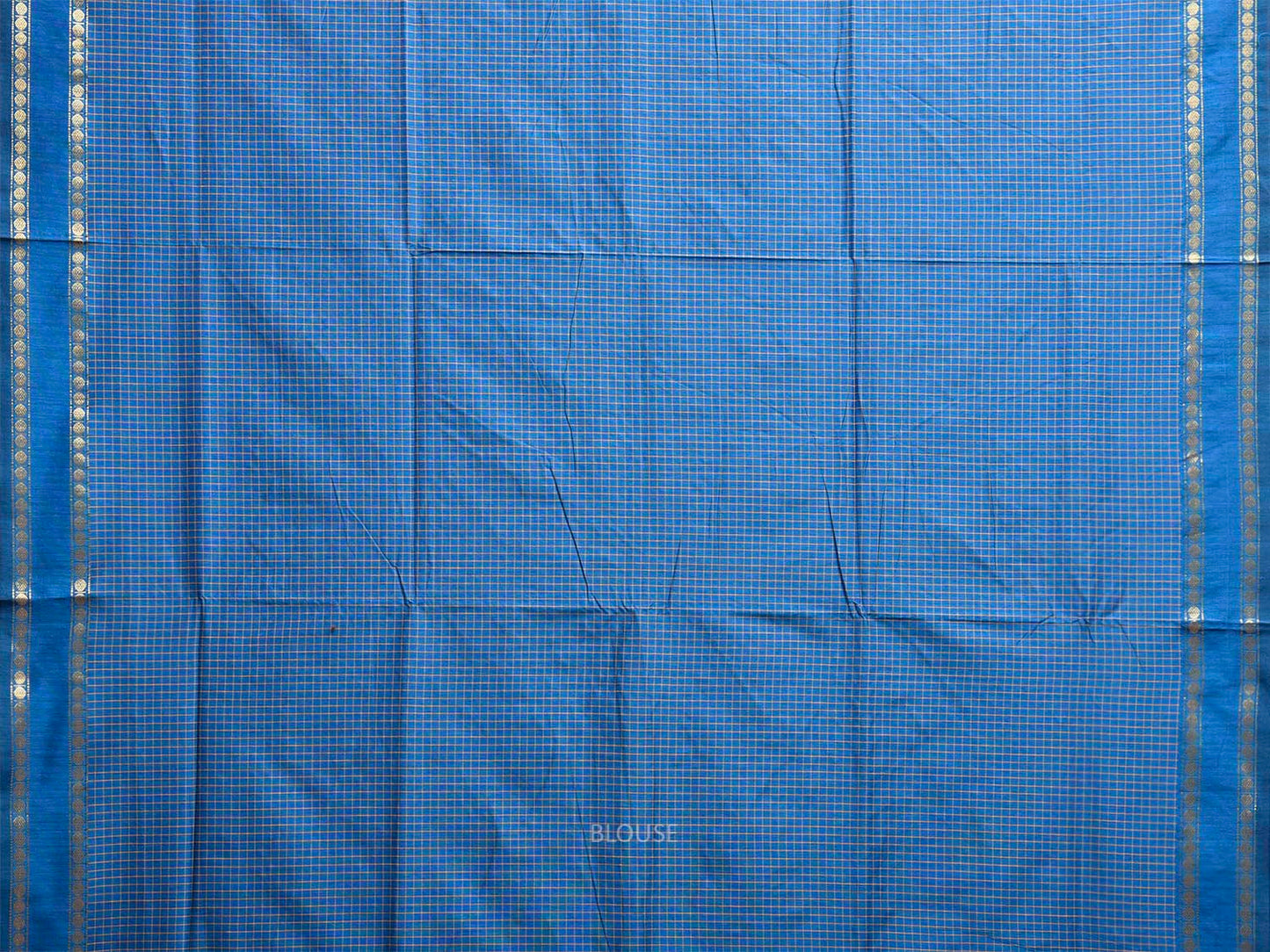 Blue Gadwal Cotton Viscose Saree with Checks and Border Design g0559