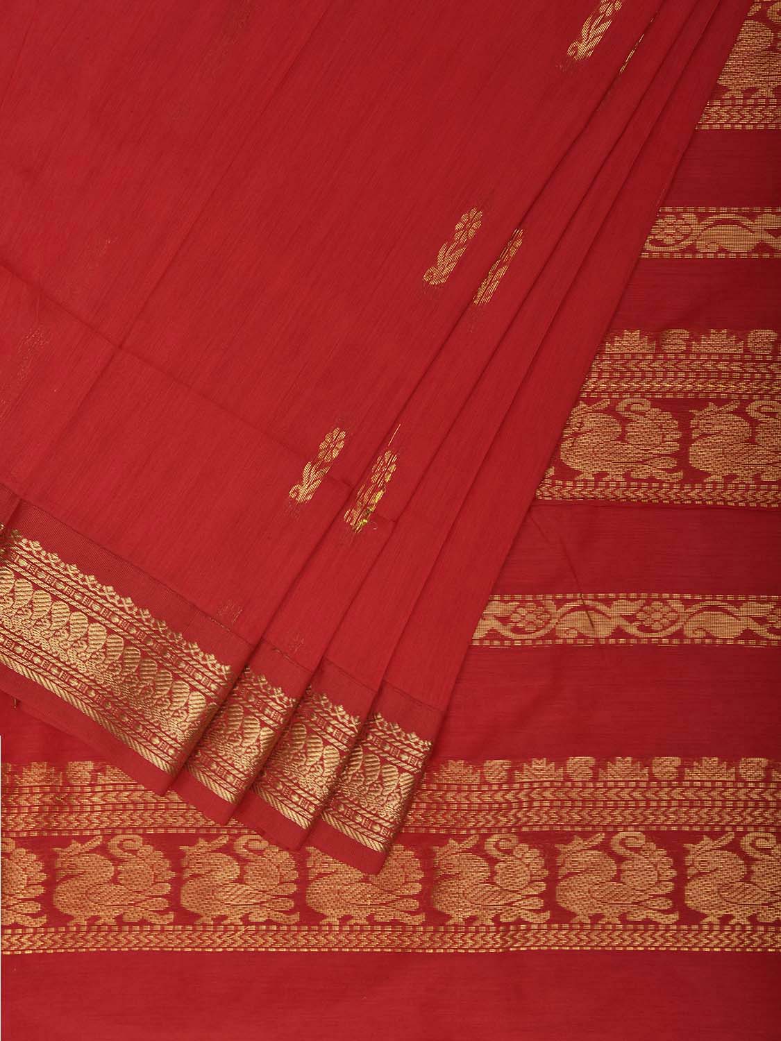 Red Gadwal Cotton Viscose Saree with Small Buta and Pallu Design g0561