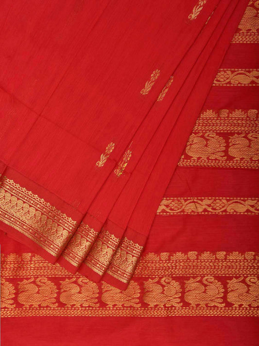 Red Gadwal Cotton Viscose Saree with Small Buta and Pallu Design g0561