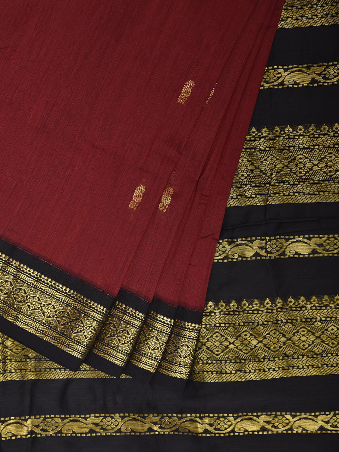 Maroon and Black Gadwal Cotton Viscose Saree with Small Buta and Pallu Design g0562