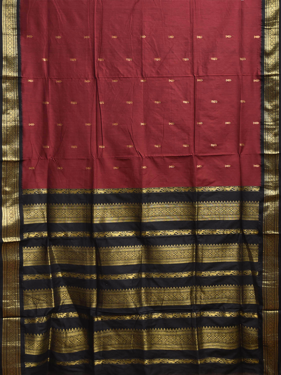 Maroon and Black Gadwal Cotton Viscose Saree with Small Buta and Pallu Design g0562
