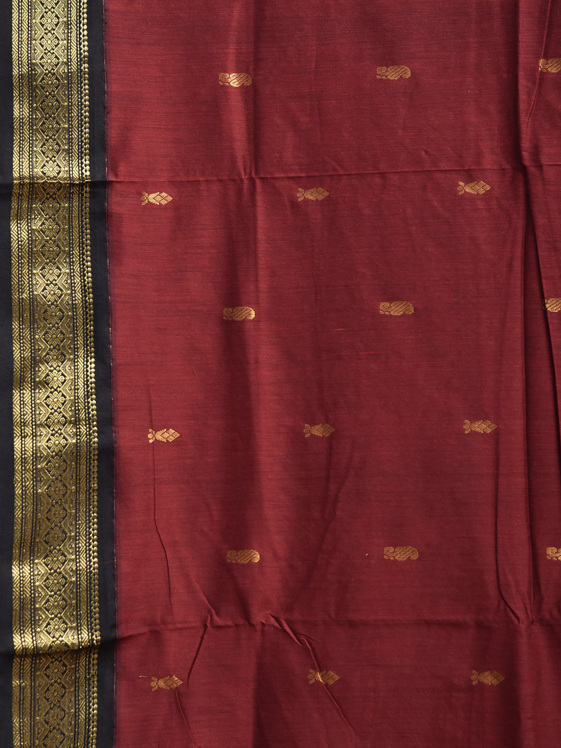 Maroon and Black Gadwal Cotton Viscose Saree with Small Buta and Pallu Design g0562