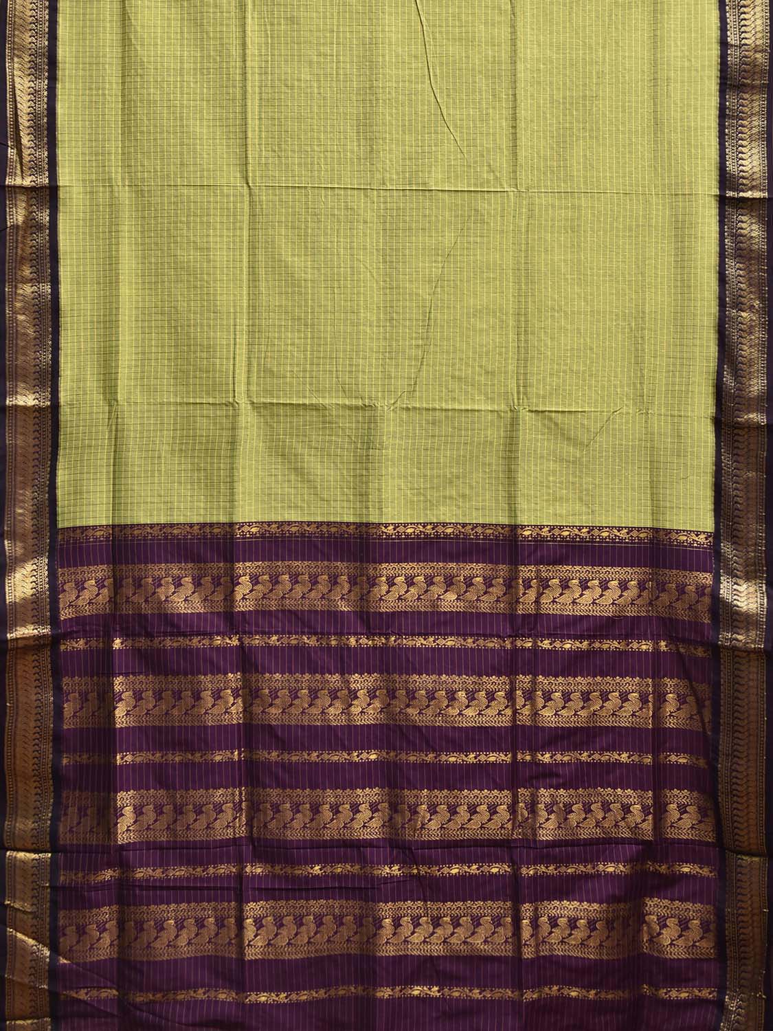 Light Green and Purple Gadwal Cotton Viscose Saree with Checks and Pallu Design g0564