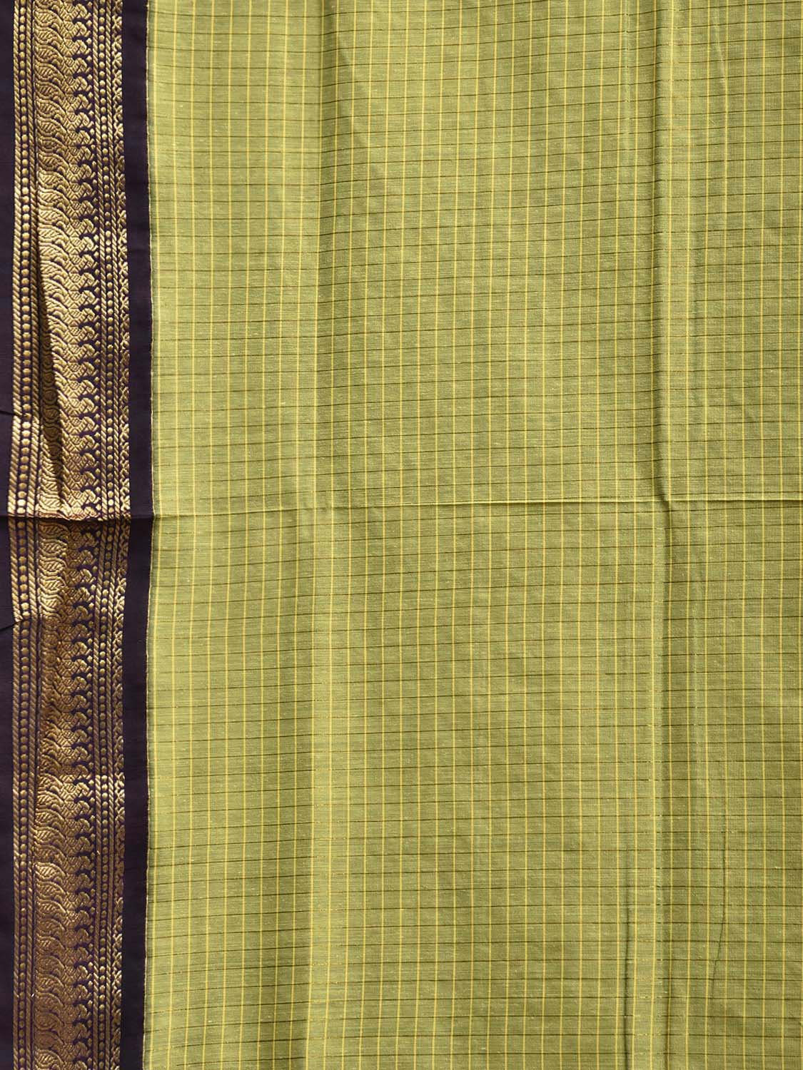 Light Green and Purple Gadwal Cotton Viscose Saree with Checks and Pallu Design g0564