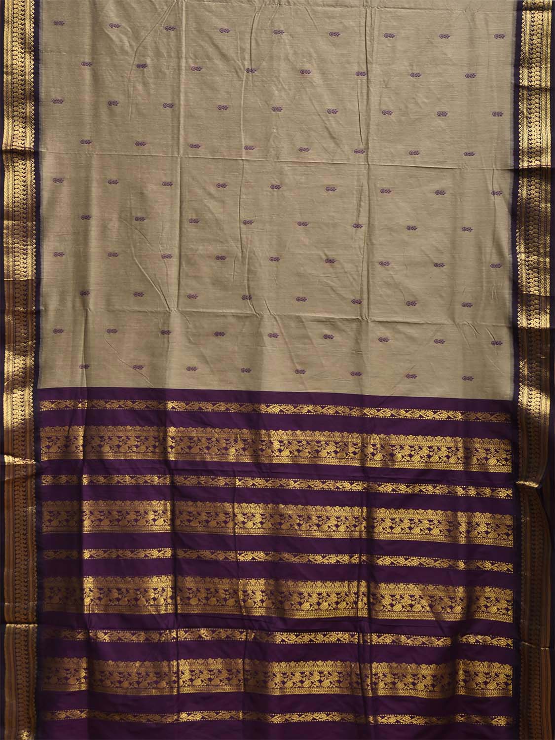 Light Khaki and Purple Gadwal Cotton Viscose Saree with Small Buta and Pallu Design g0566