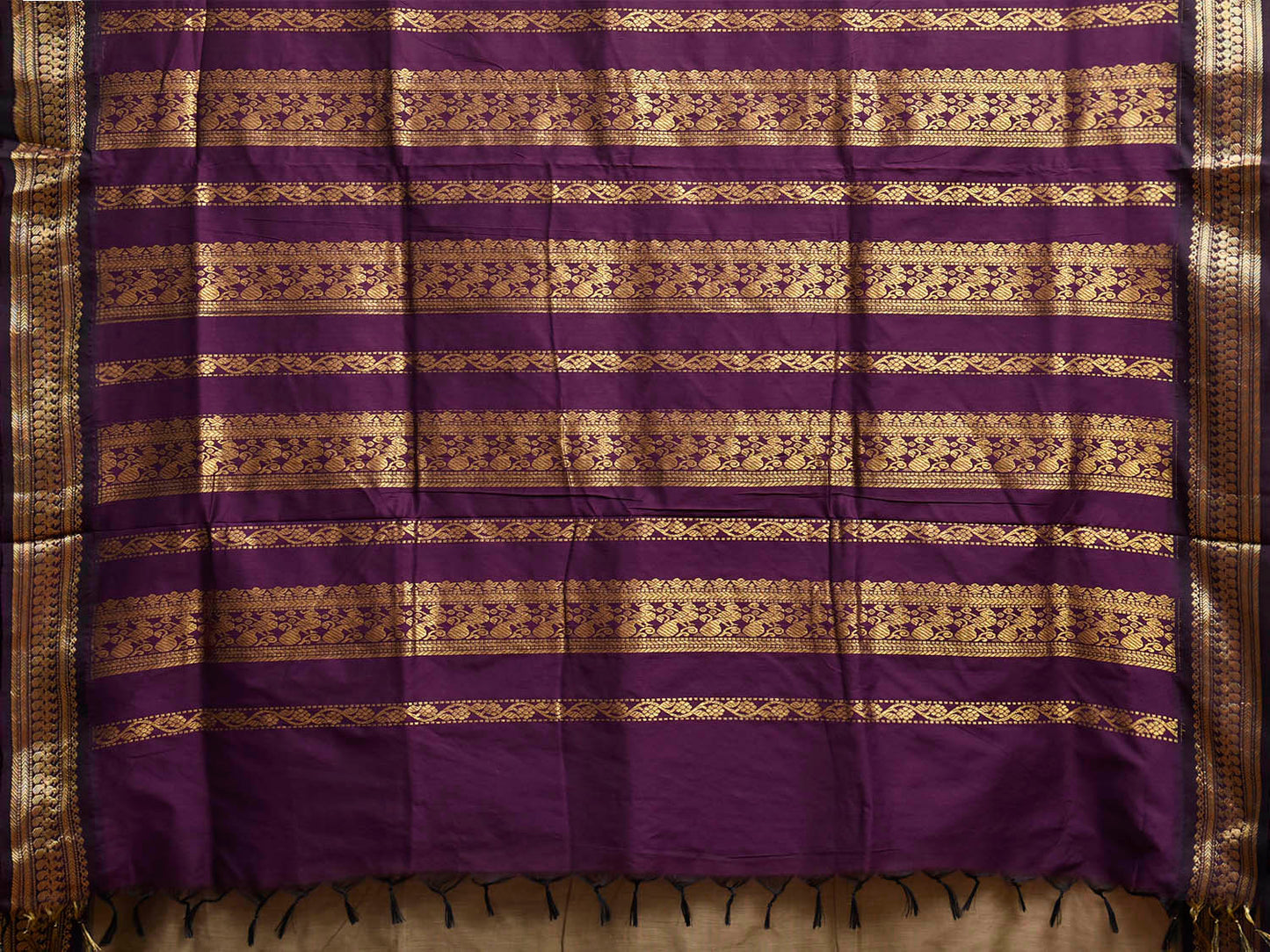 Light Khaki and Purple Gadwal Cotton Viscose Saree with Small Buta and Pallu Design g0566