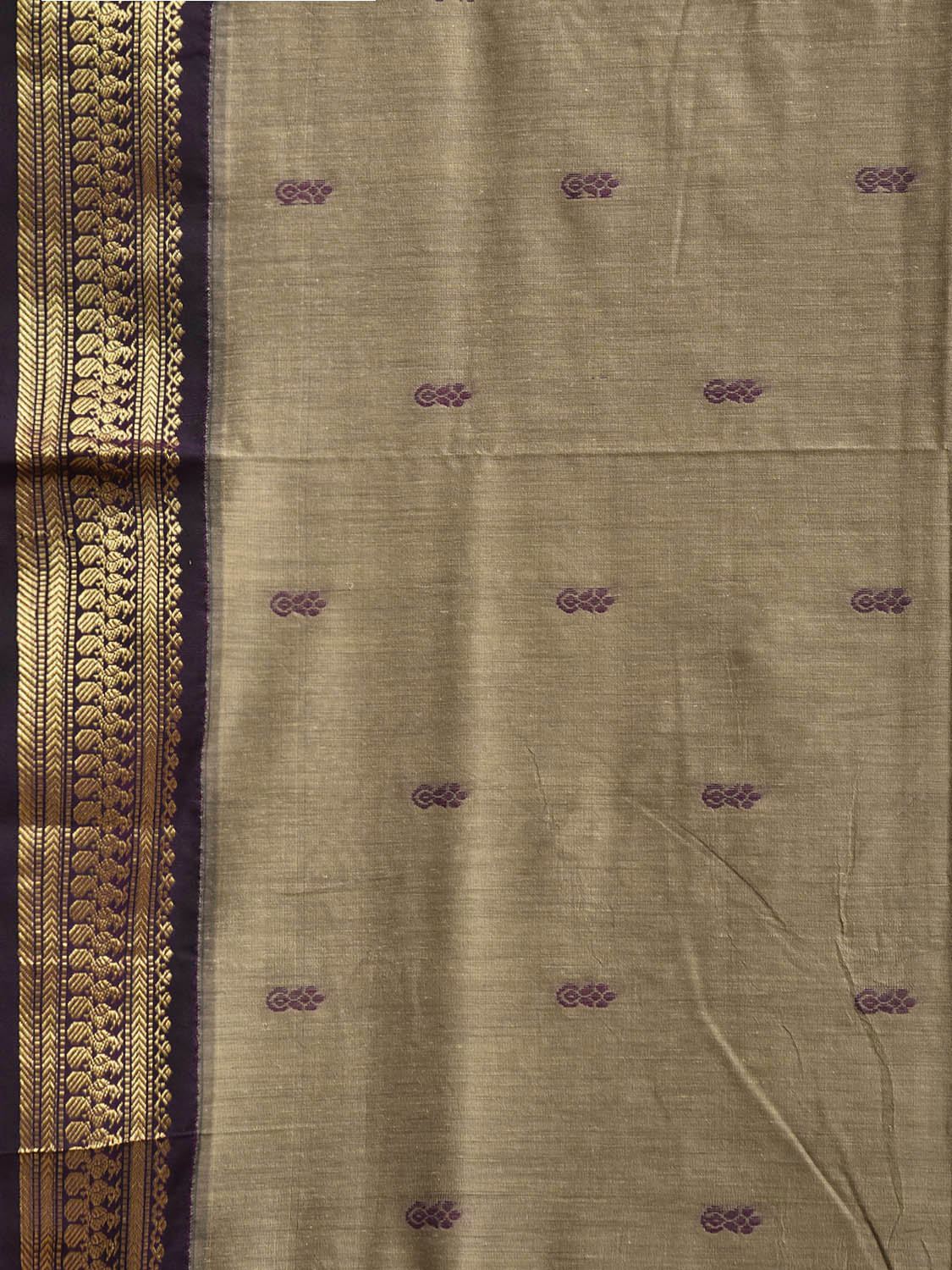 Light Khaki and Purple Gadwal Cotton Viscose Saree with Small Buta and Pallu Design g0566