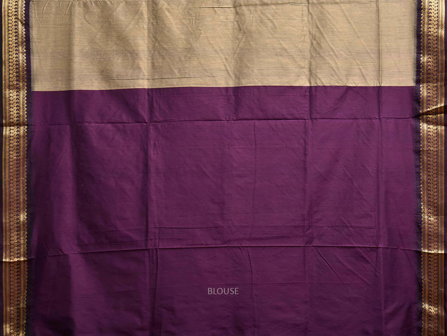 Light Khaki and Purple Gadwal Cotton Viscose Saree with Small Buta and Pallu Design g0566