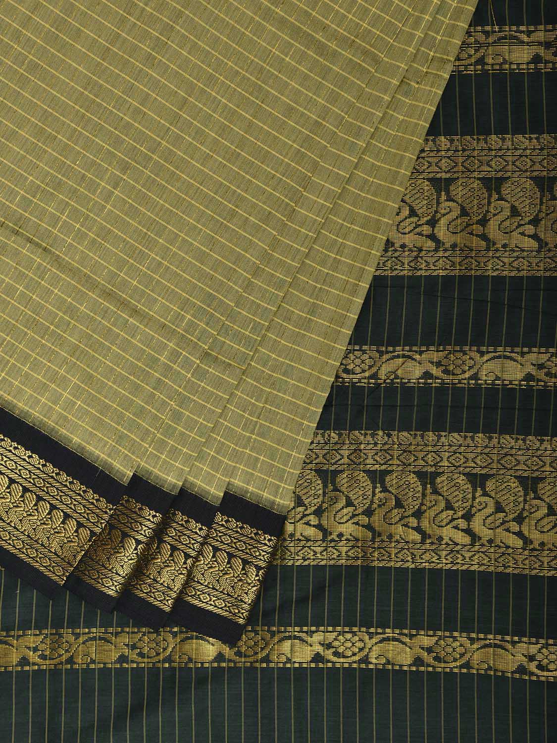 Light Green and Dark Green Gadwal Cotton Viscose Saree with Checks and Pallu Design g0567