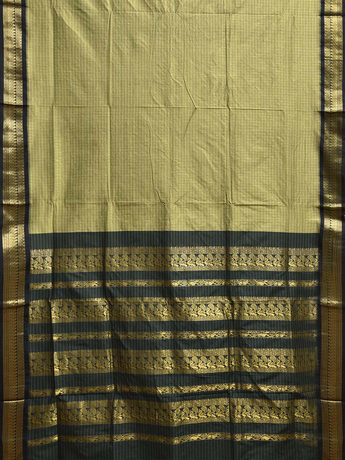 Light Green and Dark Green Gadwal Cotton Viscose Saree with Checks and Pallu Design g0567