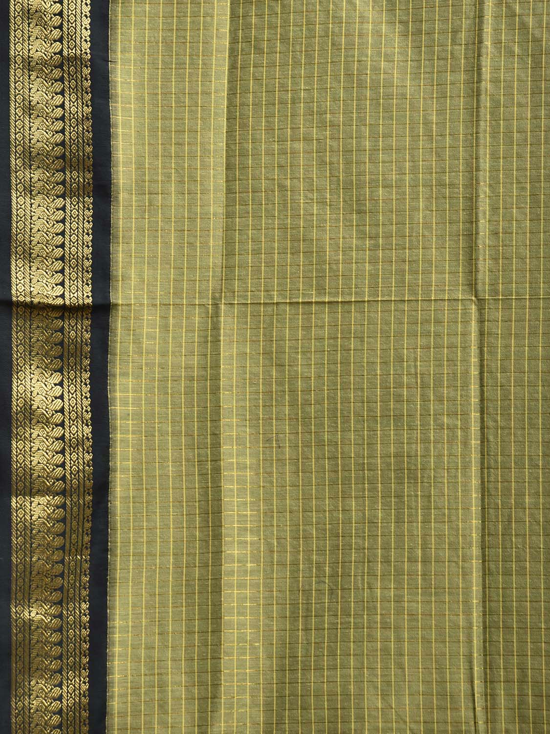 Light Green and Dark Green Gadwal Cotton Viscose Saree with Checks and Pallu Design g0567