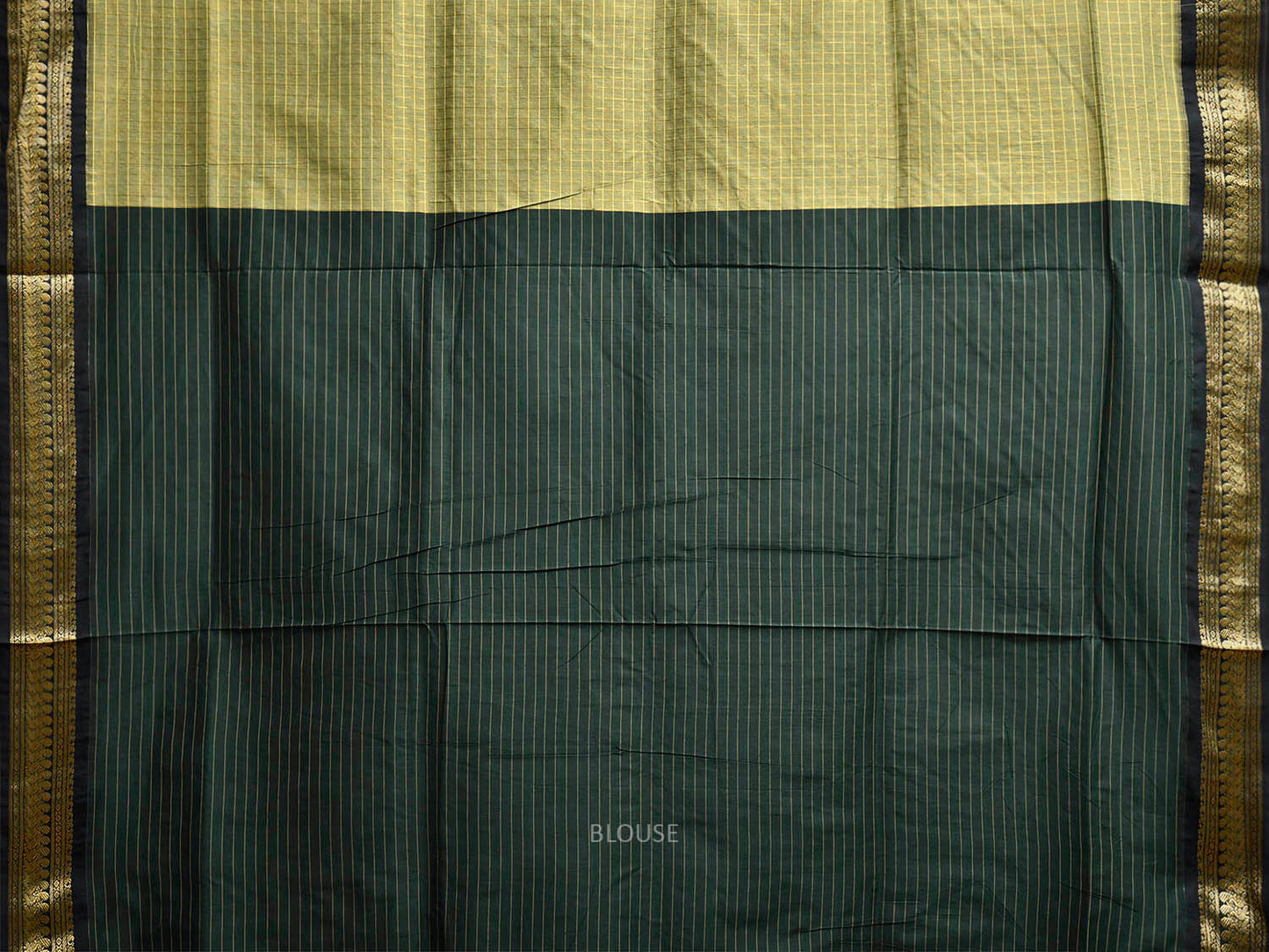 Light Green and Dark Green Gadwal Cotton Viscose Saree with Checks and Pallu Design g0567