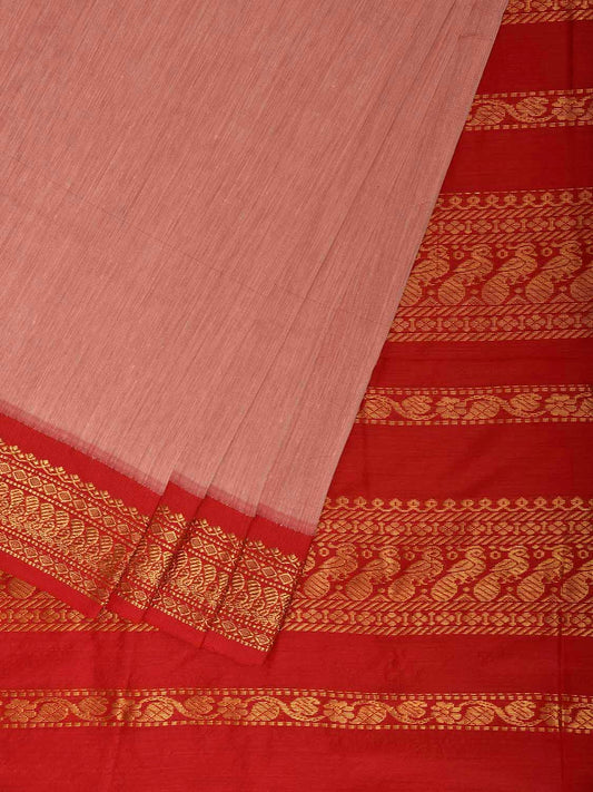 Light Peach and Red Gadwal Cotton Viscose Saree with Small Buta and Pallu Design g0568