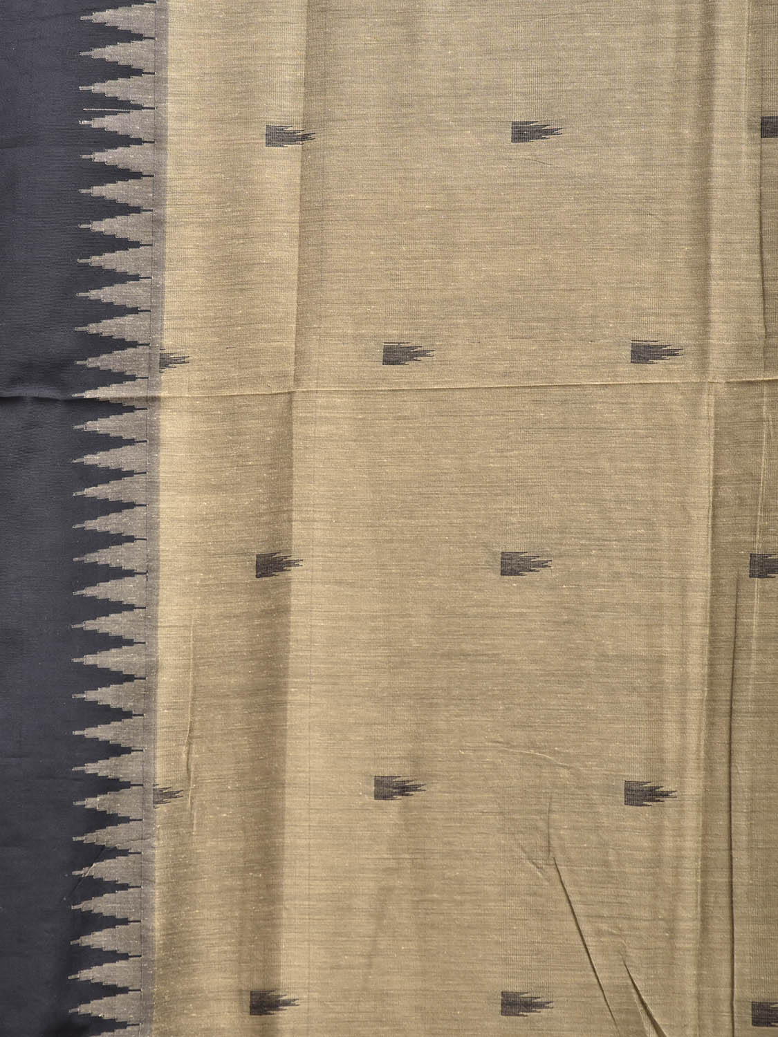 Cream and Black Gadwal Cotton Viscose Saree with Temple Border and Pallu Design g0578