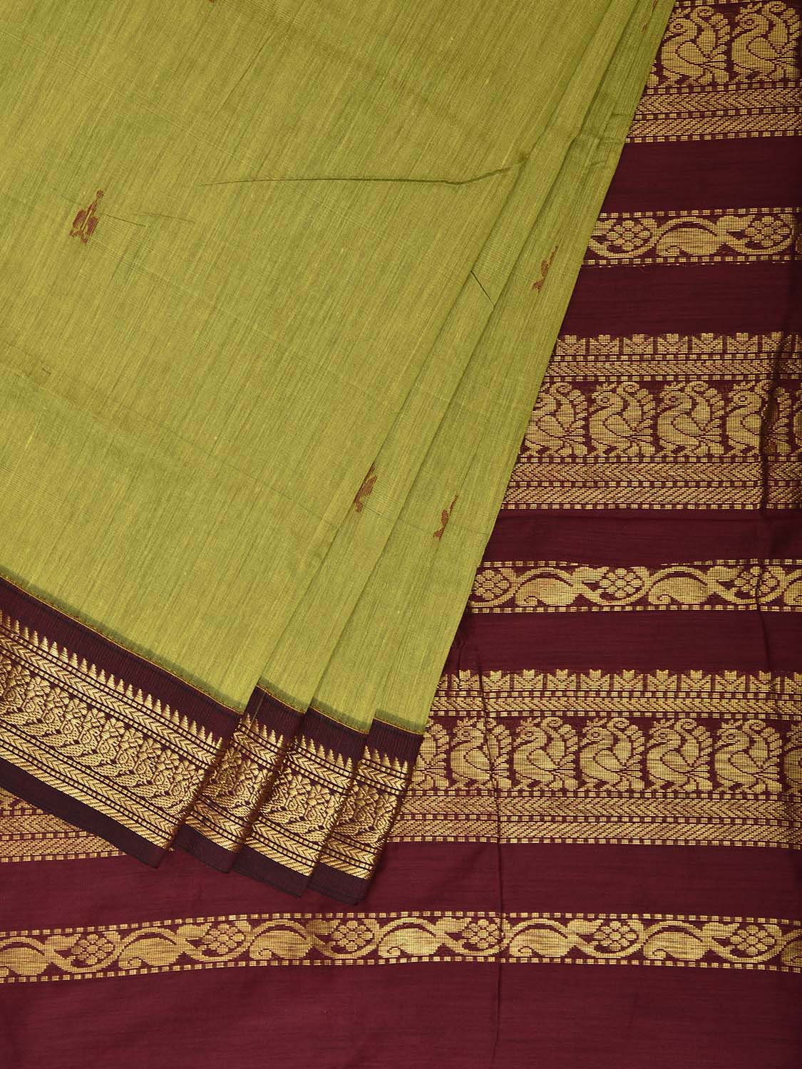 Light Green and Maroon Gadwal Cotton Viscose Saree with Border and Pallu Design g0579
