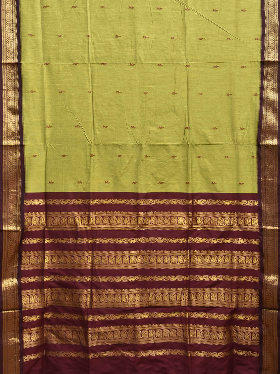 Light Green and Maroon Gadwal Cotton Viscose Saree with Border and Pallu Design g0579