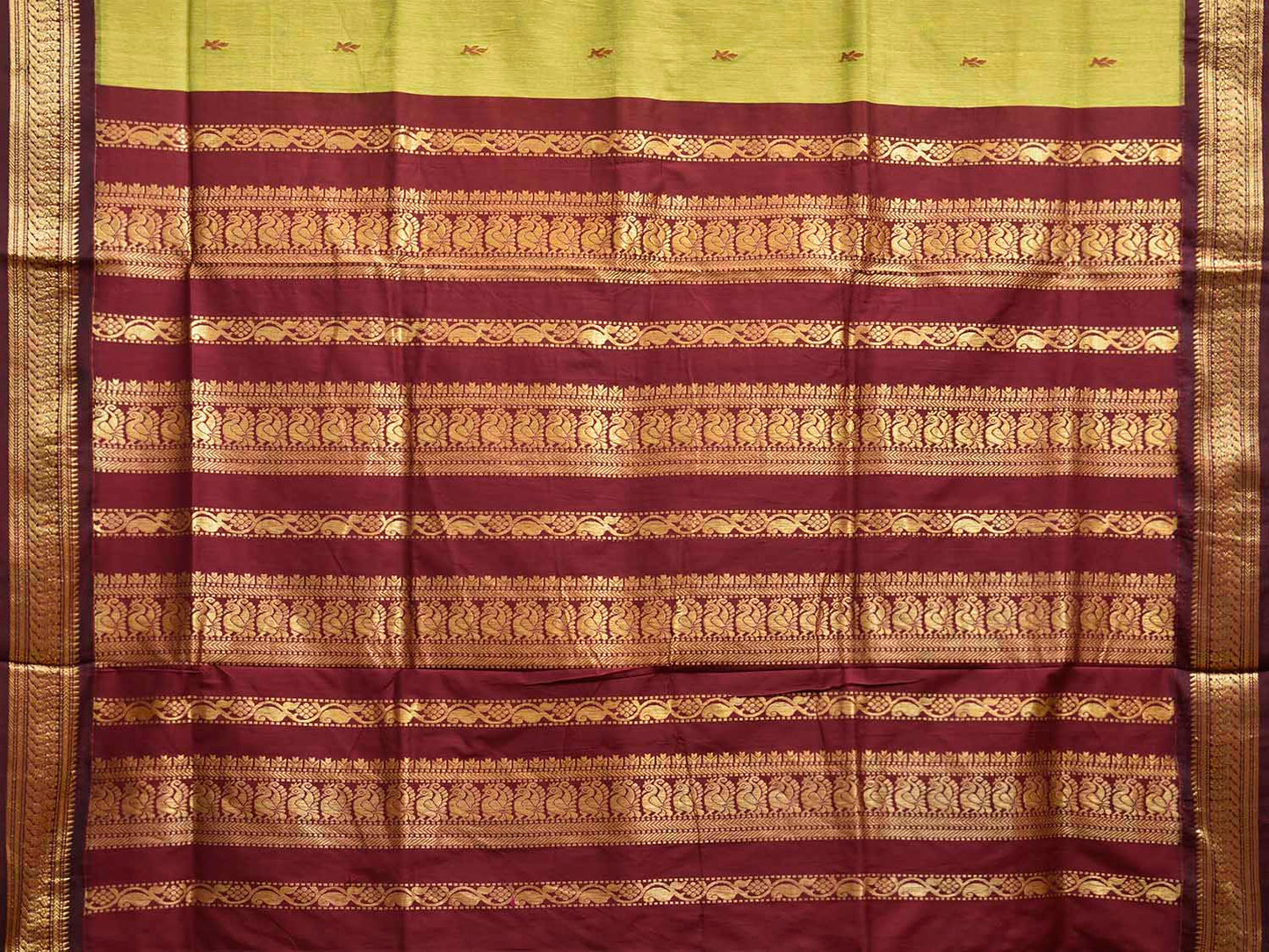 Light Green and Maroon Gadwal Cotton Viscose Saree with Border and Pallu Design g0579
