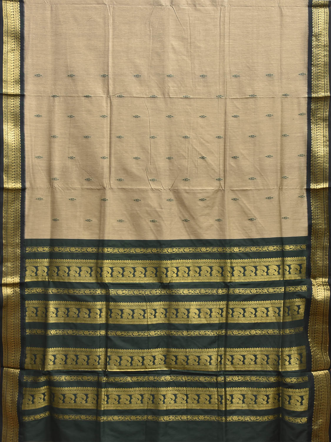 Cream and Green Gadwal Cotton Viscose Saree with Border and Pallu Design g0580