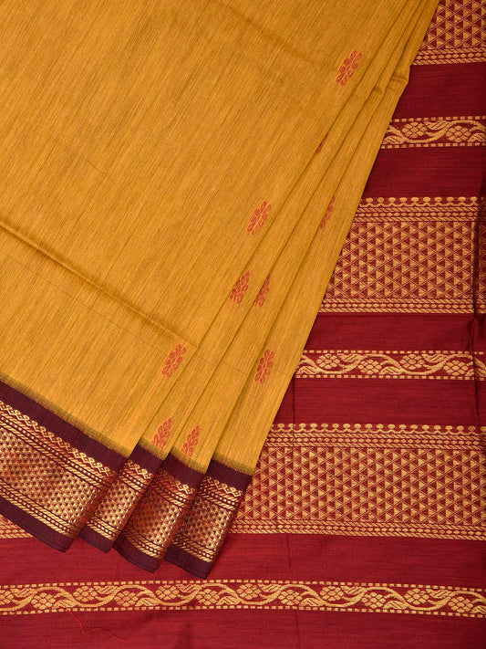 Mustard and Red Gadwal Cotton Viscose Saree with Border and Pallu Design g0581