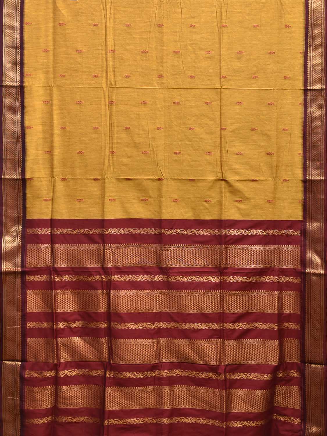 Mustard and Red Gadwal Cotton Viscose Saree with Border and Pallu Design g0581