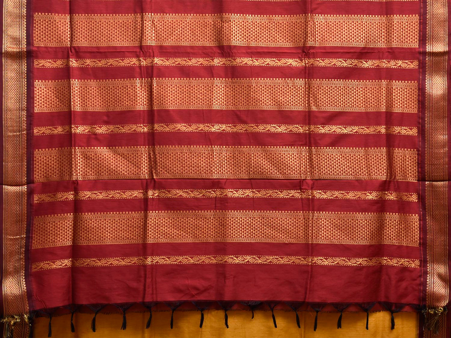 Mustard and Red Gadwal Cotton Viscose Saree with Border and Pallu Design g0581