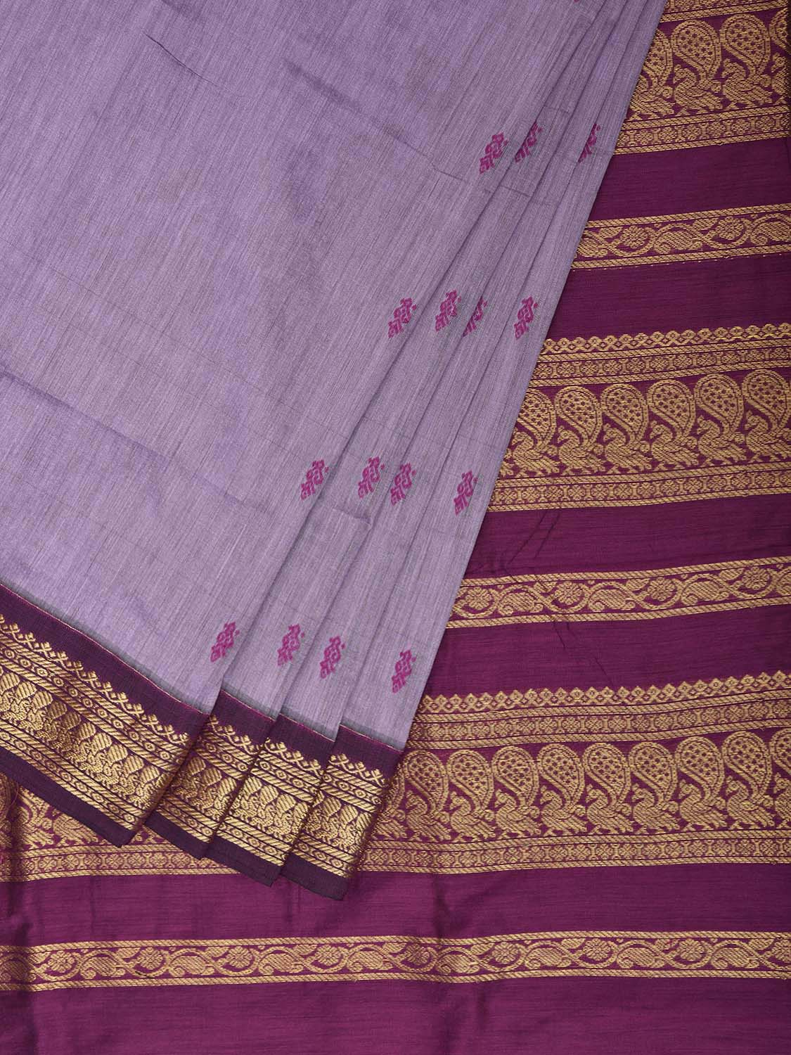 Lavender and Purple Gadwal Cotton Viscose Saree with Border and Pallu Design g0582